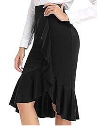 ANGGREK Falda elegante con volantes y cola de pez dividida, para trabajo, trabajo de negocios, Midi