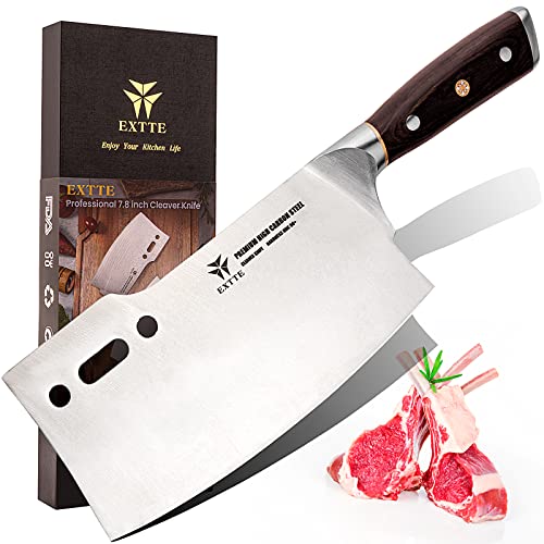 EXTTE 7.8 Inch Meat Cleaver Knife, Heavy Duty, Bone Chopper Butcher ...