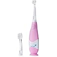 brush-baby BabySonic Infant and Toddler Electric Toothbrush for Ages 0-3 Years - Smart LED Timer and Gentle Vibration Provide a Fun Brushing Experience - Includes 2 Sensitive Brush Heads (Pink)