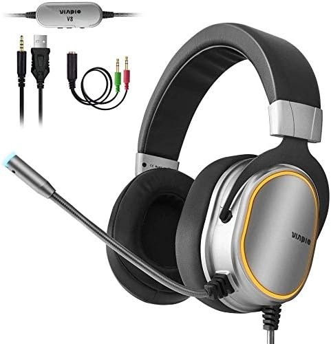 Gaming Headset for PS4, Xbox One Controller, PC, 3.5mm Surround Stereo Over Ear Headphones with Noise Cancelling Microphone, LED Lights & Soft Memory Earmuffs for Laptop Mac Nintendo Switch