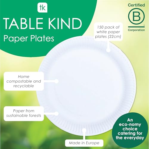 Table Child x 150, 22 cm, Environmentally Friendly Paper Plates for Birthday, Environmentally Friendly, Recyclable, Disposable Tableware, Biodegradable Party Accessories, Home Compostable, Made in the EU