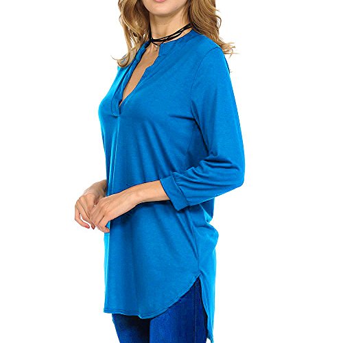 HAALIFE◕‿ Women's Roll Tab Sleeve Tunic, Perfect Long for Leggings Shirt Cute Versatile Top Sky Blue - Thumbnail 3