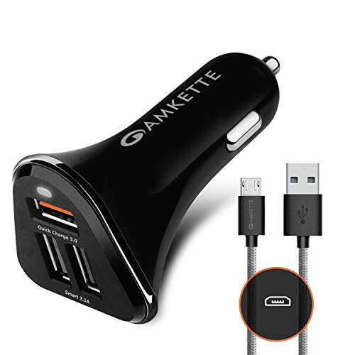 Amkette Power Pro 3 Port USB Car Charger Smart Charging with Quick Charge 3.0 + Braided Micro USB Cable (Black) Amkette Power Pro 3 Port USB Car Charger Smart Charging with Quick Charge 3.0 + Braided Micro USB Cable (Black)