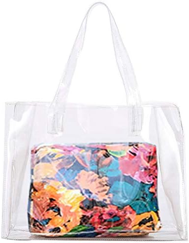 AbuyallWomen Girl Candy Color Transparent Waterproof Swimming PVC Beach Cosmetic Shoulder Tote Bag with Small Clutch A1