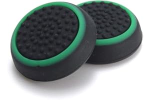 NSLIKEY 2PCS Joystick Cap Silicone Rubber Thumb Stick Grip Caps for PS5 PS4 Pro Slim PS3 Xbox 360 Xbox One Xbox One X Elite Controller (Black-Green)