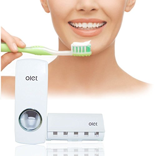 SlenyuBridal Toothpaste Dispenser with Wall Mount Toothbrush Holder Toothpaste Squeezer with 5 Brushes Set Kids Hands Free for Shower Bathroom White