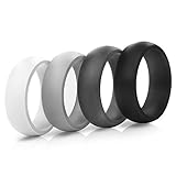 Silicone Ring Wedding Band For Men - 4 Pack - Black, Dark Grey, Grey, Light Grey