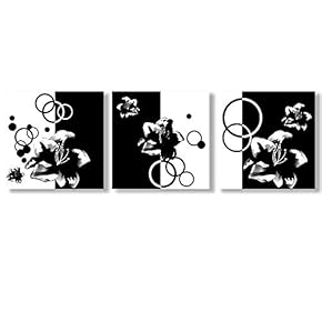 Canvas Wall Art Black and White Abstract Flowers Painting Artwork for Home Prints Framed - 12"x12"x3 Panels
