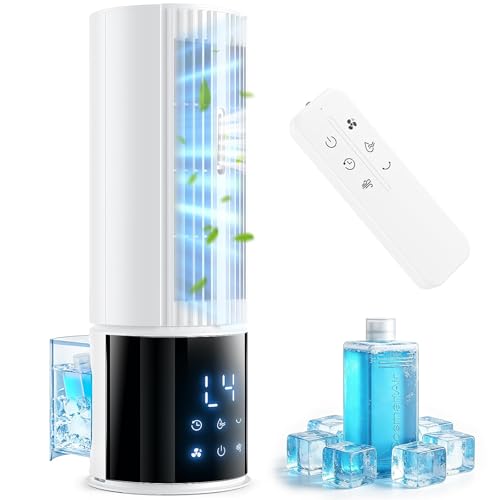 Portable Air Conditioner: 3 Speed, Storm Mode, 45/90° Oscillation, 8H Timer, 2 Cooling Blocks, Removable Tank, Ideal for Home, Office and Motorhome (Grey White)