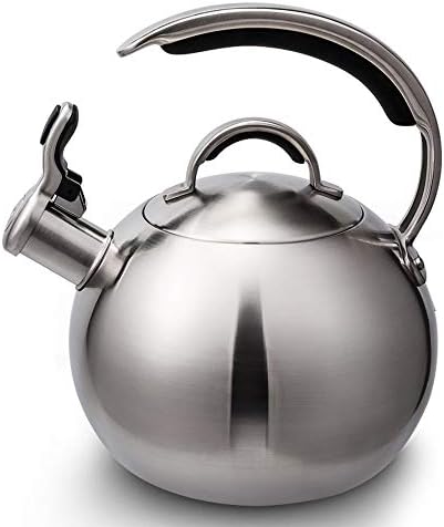 Steel Whistling Tea Kettle，Modern Stainless Steel Whistling Tea Pot for Stovetop with Cool Grip Ergonomic Handle (color : Stainless Steel, Size : 1.9L)