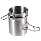 Lixada Portable Outdoor Cooking Pot Stainless Steel Camping Backpacking Pot Cup with Folding Handles