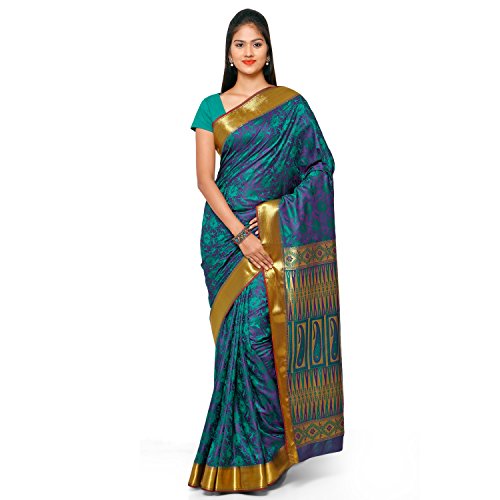 Viva N Diva Green And Purple Art Art Silk Saree With Unstitched Blouse Piece