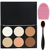 EVERMARKET Makeup Contour Kit Highlight and Bronzing Powder Palette - 6 Colors with Premium Oval Make Up Brush + 1PC Silica MakeUp Washing Brush