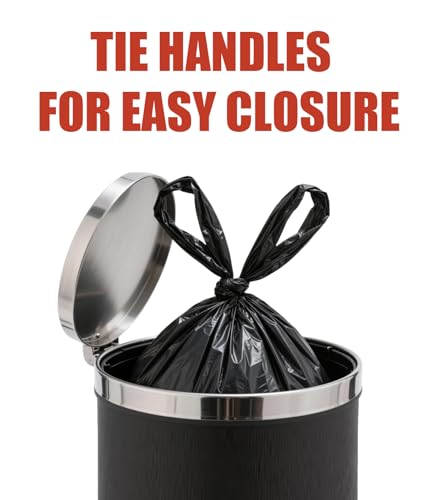 RULDGEE Strong Tie Handle Bin liners 30l Bin Bags 50 Counts Swing Trash Bag Black Waste Bags for Kitchen