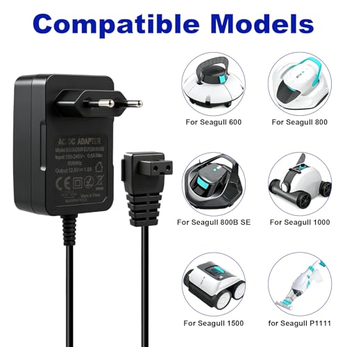 Charger 12.6V 1.8A for Aiper Seagull 600 SE 1000 1500 P1111 Pilot H1, Power Adapter Compatible with Seagull SE Poolroboter, Pool Cleaner Charger 2 Metres Cable