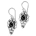 NOVICA Artisan Crafted Sterling Silver Floral Onyx Dangle Earrings | French Wire Hook | Royal Balinese Design | Black Birthstone | Hypoallergenic Jewelry | Lead & Nickel Free | Indonesia 'Precious