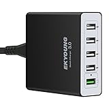 Usb Wall Charger By EKYOUNG 5-Port 40W Portable Desktop Quick 3.0 Charging Station for Multiple Devices iPhone 6/7/6 Plus, Samsung Galaxy S6/S6 Edge Note 5 / 4, iPad Air 2/Mini 3, LG, Nexus (Black)