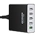 Usb Wall Charger By EKYOUNG 5-Port 40W Portable Desktop Quick 3.0 Charging Station for Multiple Devices iPhone 6/7/6 Plus, Samsung Galaxy S6/S6 Edge Note 5 / 4, iPad Air 2/Mini 3, LG, Nexus (Black)