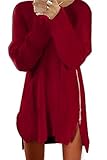 Women Side Zipper Long Casual Loose Tunic Knit Pullover Sweater Dress Jumper