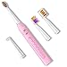 5 Modes Teeth Whitening Electric Toothbrush Sonic Toothbrush with 3 Heads and 1 Interdental Head, Travel USB Rechargeable toothbrushes with Smart Timer, Waterproof Pink for Girls by Gloridea
