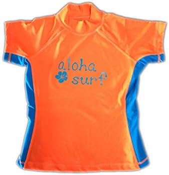 Girls Rashguard Aloha Surf (Choose Color &amp; Size) (Orange / Blue, Large)