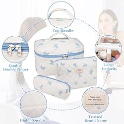 3PC Makeup Bag Set, Quilted Makeup Bag, Large