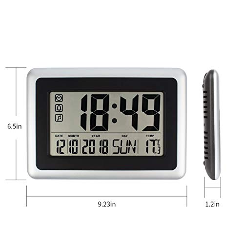 Xigeapg Large Display Digital Wall Clock,Silent Desk Shelf Clocks Battery Operated Easy to Read Nightstand Alarm Clock with No Night Light (Day Calendar Temperature) for Office Home Shower