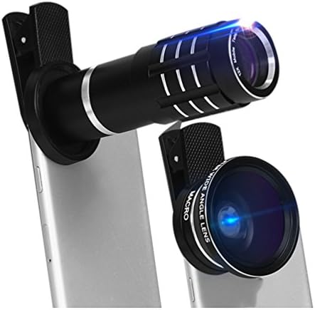 Universal 4 in 1 HD 12x Zoom Phone Telescope 180 Degree Fisheye 0.45X Wide Angle 12.5x Micro Lens Metal Clip Phone Camera Lens Set(Black)