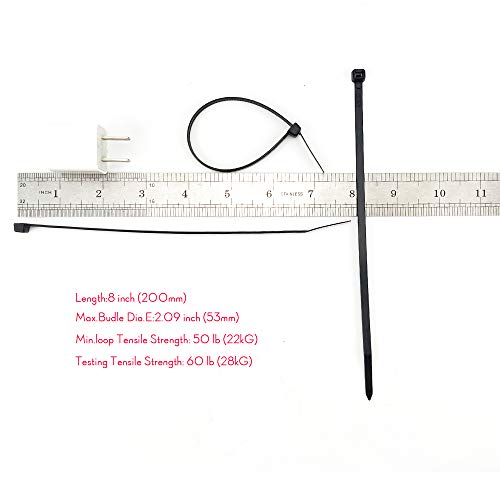 Zip Ties 8 Inch Black 500 pcs Small UV Heavy Duty Nylon Cable Ties 200 mm Short Plastic Cord Wire Strap 50LB Outdoor Wraps for Electrical,Fence,PC,Office,Garage and Workshop