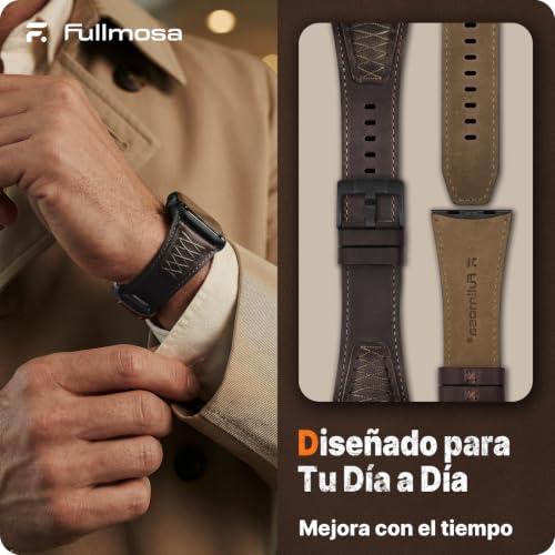 Fullmosa Leather Strap Compatible with Apple Watch Ultra 3/2/1 49mm 46mm 45mm 44mm 42mm Men, Top Grain Leather Replacement Strap for iWatch Series 11 10 9 8 7 6 5 4 3 2 1 and SE 3 2 1