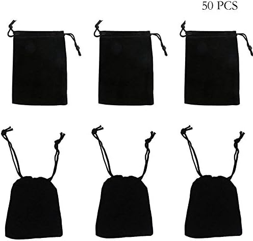 ShukiiShukii 50pcs Velvet Cloth Jewelry Pouches Drawstring Bags Candy jewlery bag Pouch Christmas Wedding velvet bags (black, 3” x 4”)