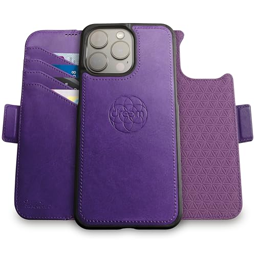 Dreem Lederhülle für iPhone 15 Pro - Revolutionärer Ständer & Kartenfach, Abnehmbare Magnetische Hülle, MagSafe-Ready, RFID-Blocker, Wallet-Case aus V