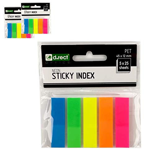 D.RECT Adhesive Film, Page Markers, Index Adhesive Markers, Text Strips, PET Film, 45 x 12 mm, 5 x 25 Strips, 30 Pieces