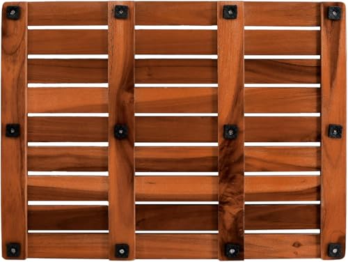 Utoplike (24"x18") Teak Wood Bath Mat, Shower Mats for Bathroom Large | Solid Wooden, with Non-Slip Pads, for Spa Home or Outdoor Inside Shower
