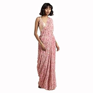 Womanista Women’s Poly Georgette Floral Printed Saree with Moti Lace (TKIM740_Pink_OneSize)