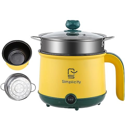 Electric Hot Pot for 1-2 People with 2L Capacity, Steamer, and Multiple Cooking Functions - Perfect for Students, Seniors, Singles - Easy to Clean, 2 Heat Settings, 600W/110V, Dry Burn Protection