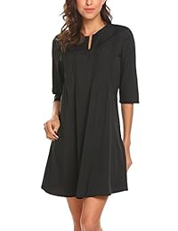 SE MIU Vestido de skater plisado de oficina con cuello en V y manga corta para mujer