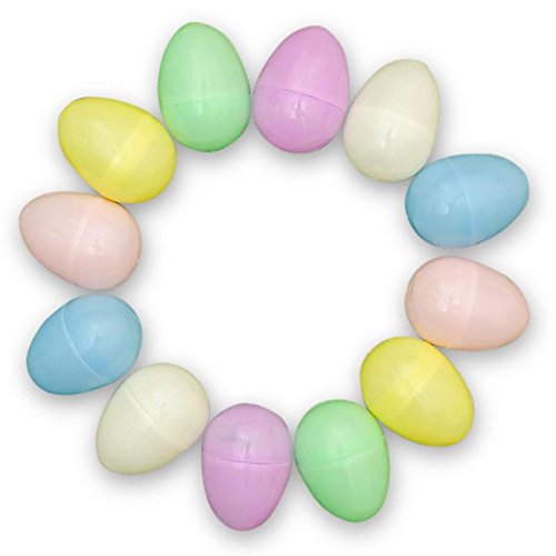 Set of 12 Pastel Yellow, Green, Pink, Blue, White Plastic Eggs 2.25 Inches
