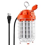 LEONLITE 100W LED Temporary Work Light Linkable High Bay Fixture, UL Listed Outdoor Construction Lights with Outlet & Hook, Ultra Bright (500W Eqv.), Hanging for Indoor/Outdoor Job Site & Workshop
