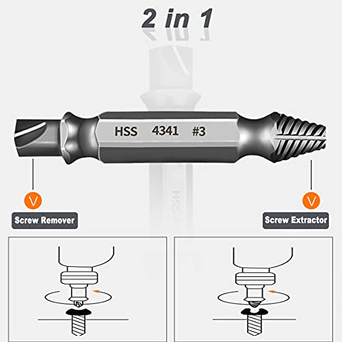MBBEST Damaged&Stripped Screw Extractor Remover Tool and Drill Bit kit,Broken Bolt Extractor,Made From H.S.S. 4341#, Set of 6 Pcs Stripped Screw Remover