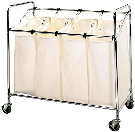 Hotel Motel Business Four Compartment Laundry Cart with Canvas Bags