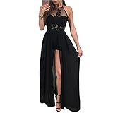 FEIYOUNG Women's Sexy Sleevless Halter Neck Lace Mesh Rompers Skirt Dress Black and White
