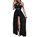 FEIYOUNG Women's Sexy Sleevless Halter Neck Lace Mesh Rompers Skirt Dress Black and White