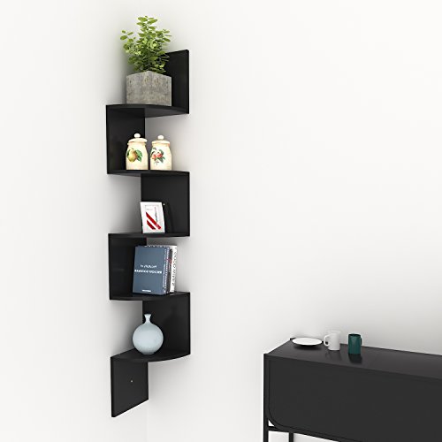 Homevol Corner Shelf, 5 Tier Wood Wall Mount Corner Shelves/Bookshelf/Bookcase,black