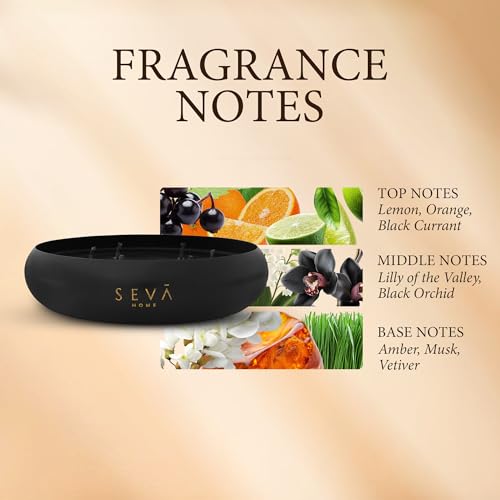 SEVA HOMES - Medley Noir Candle Black | Black Orchid, Musk & Amber Musk Scented Soy Wax Candle | Long Lasting | Black Candle | Home Decor | Premium Gifting | 35 Hours Long Burning