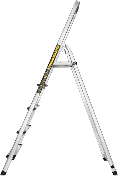 TOUGH MASTER 5 Step Aluminium Folding Ladder EN131 Anti Slip Handrail 150kg