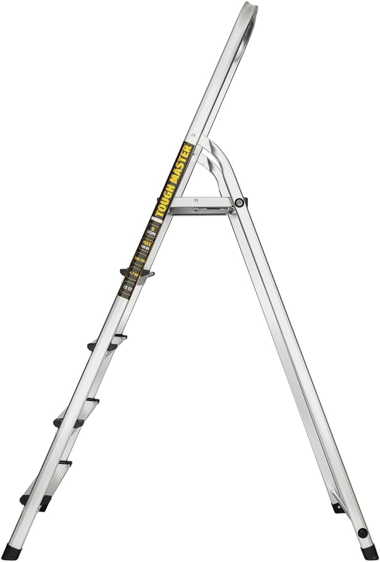 TOUGH MASTER 5 Step Aluminium Folding Ladder EN131 Anti Slip Handrail 150kg