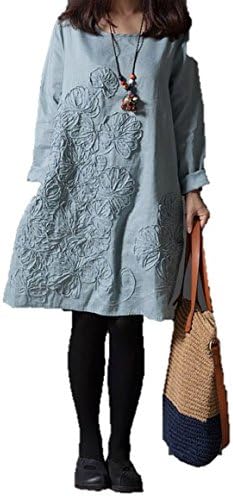 Amazon Honeytrip ハニートリップ 秋 冬 リネン フラワー ゆったり チュニック レディース 服 マタニティ 麻 綿 ワンピース 花柄 Xl ライトブルー ワンピース チュニック 通販