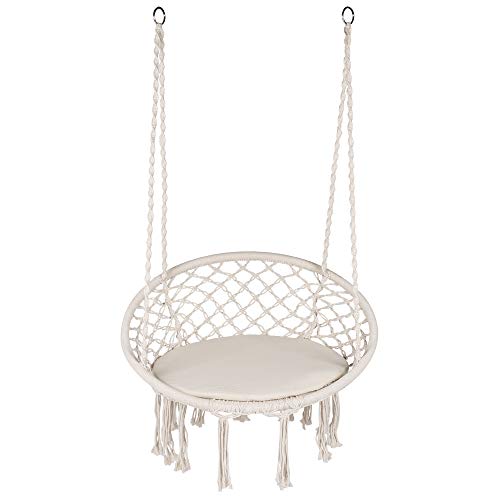 Ribelli Hängesessel, Hängestuhl, beige für die Deckenmontage mit Halteseilen und bequemen Sitzkissen Ø62 cm