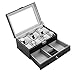 AUTOARK Leather 12 Watch Box with Jewelry Display Drawer Lockable Watch Case Organizer,Black,AW-001